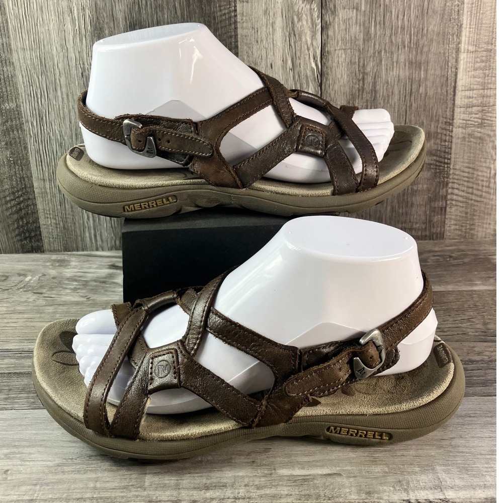 Merrell Bracken Brown Leather Strappy Performance Sandals Womens 8 J62310